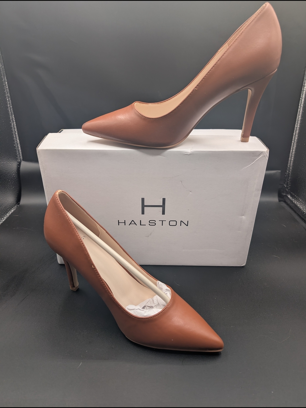 Halston Heritage Brown Pointed-Toe Leather Stiletto Pumps
